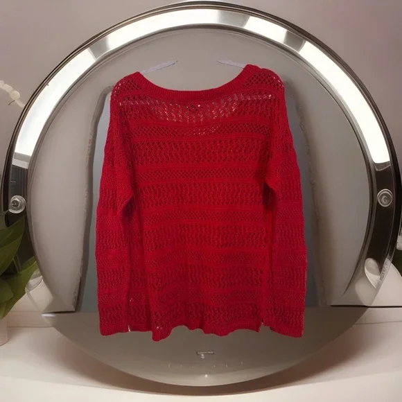 a.n.a Women's Plus Size 2X Red Open Knit  Sweater – Lightweight Layering Top - Picture 2 of 9